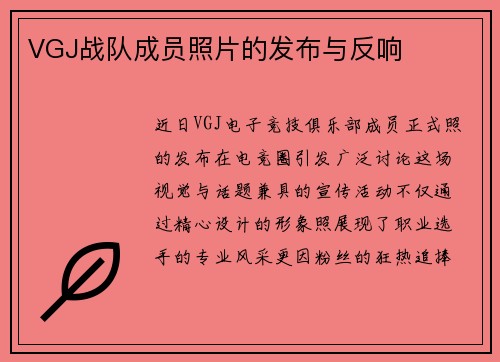 VGJ战队成员照片的发布与反响